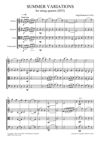 BENHAM, Hugh : Summer Variations