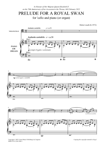 LEACH, Helen : Prelude for a Royal Swan (cello)